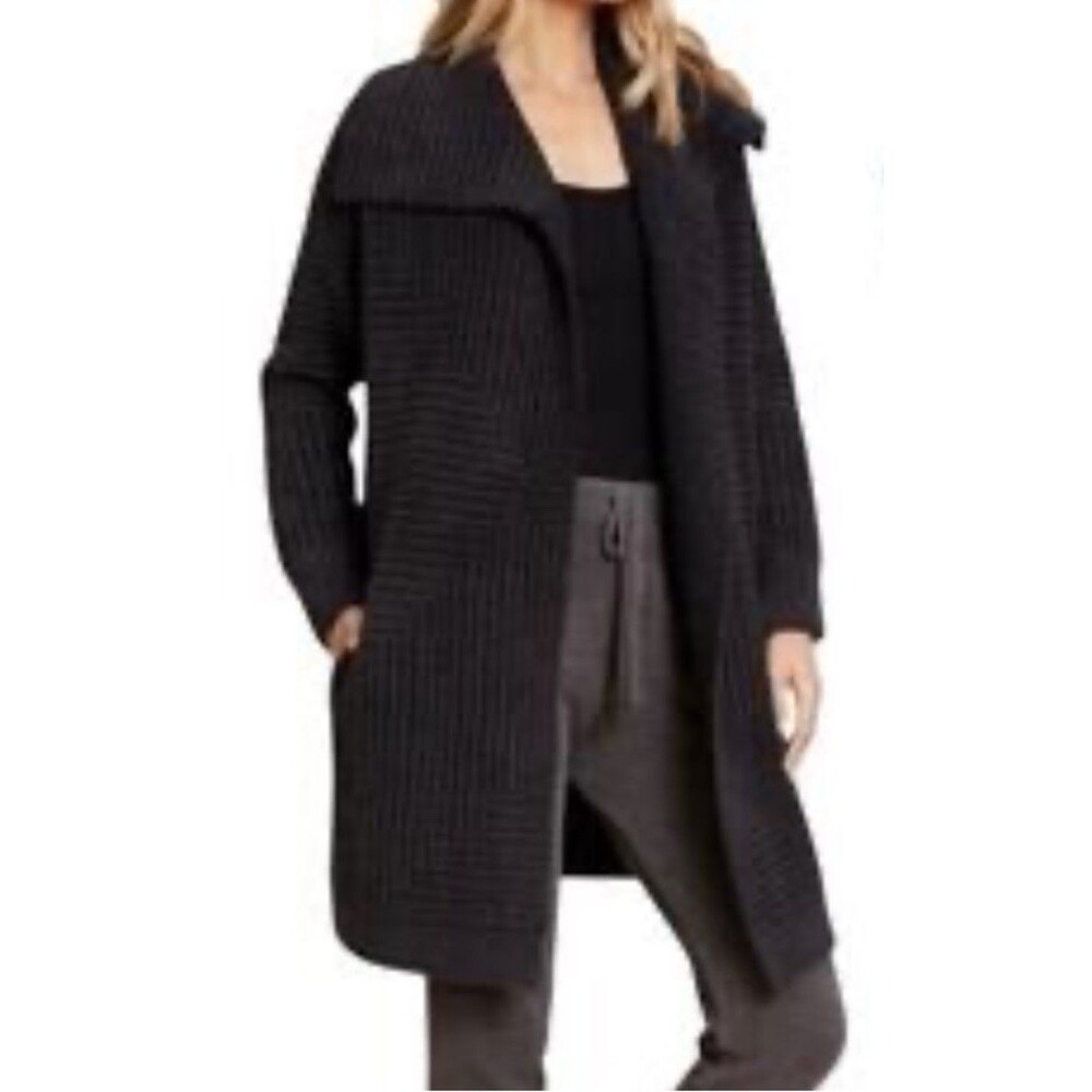 Barefoot Dreams Cardigan Sweater Small Runs Large Cozy Plush Blackish Gray